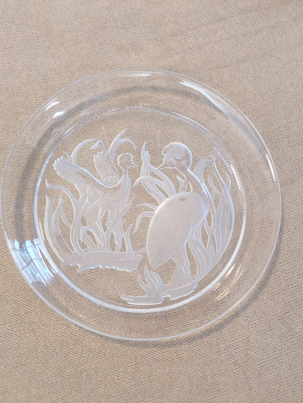 VTG 1985 Lalique for Neiman Marcus Frosted Crystal Crane Platter Plate Heavy